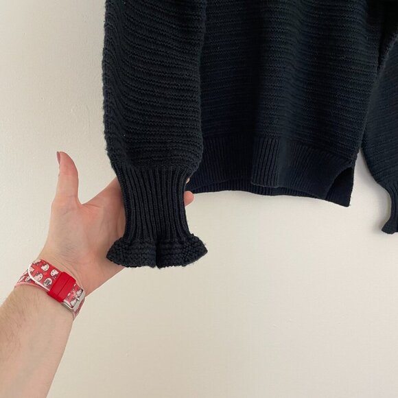 Madewell Ruffle Neck Pullover Black Wool Blend Sweater Size XS - Picture 5 of 6